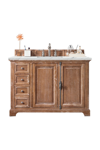Providence 48" Single Vanity Cabinet, Driftwood, W/ 3 Cm Ethereal Noctis Quartz Top