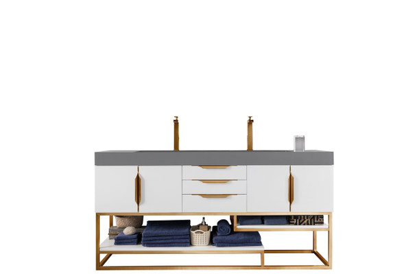 Columbia 72" Double Vanity, Glossy White, Radiant Gold W/ Dusk Grey Glossy Composite Top
