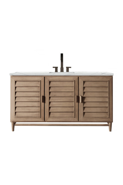 Portland 60" Single Vanity Whitewashed Walnut, W/ 3 Cm Ethereal Noctis Quartz Top