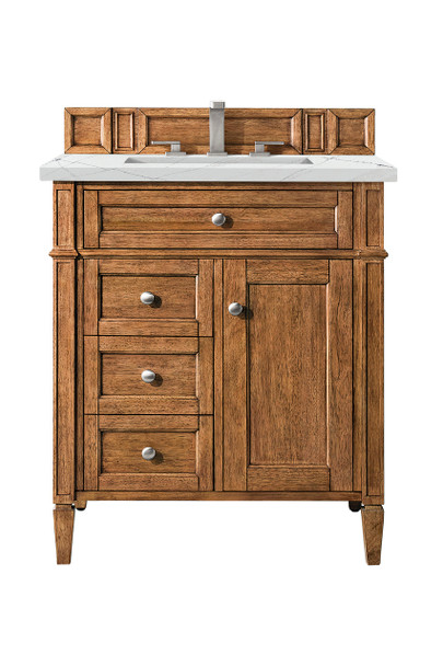 Brittany 30" Single Vanity, Saddle Brown, W/ 3 Cm Ethereal Noctis Quartz Top