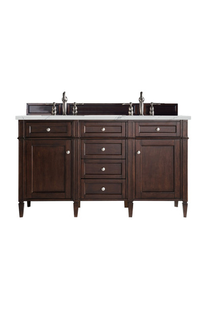 Brittany 60" Burnished Mahogany Double Vanity W/ 3 Cm Ethereal Noctis Quartz Top