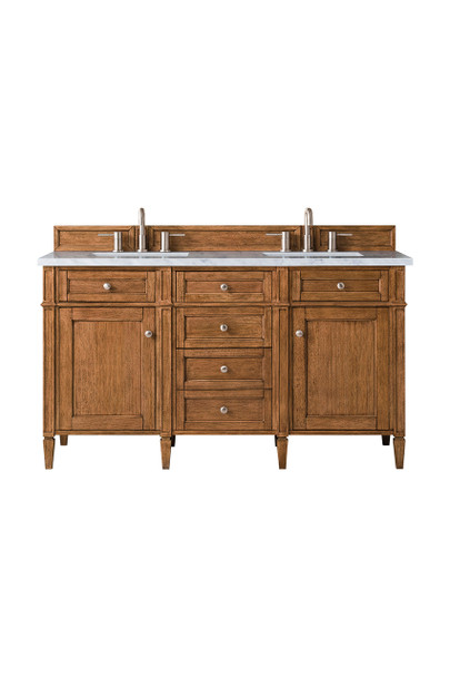 Brittany 60" Saddle Brown Double Vanity W/ 3 Cm Carrara Marble Top