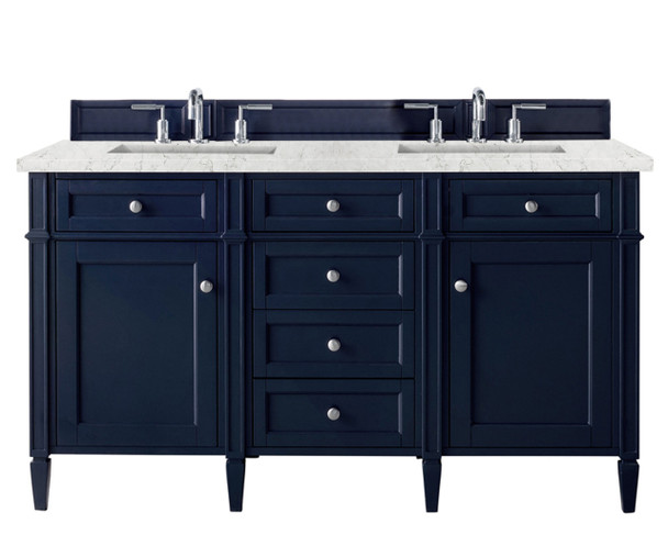 Brittany 60" Victory Blue Double Vanity W/ 3 Cm Eternal Jasmine Pearl Quartz Top