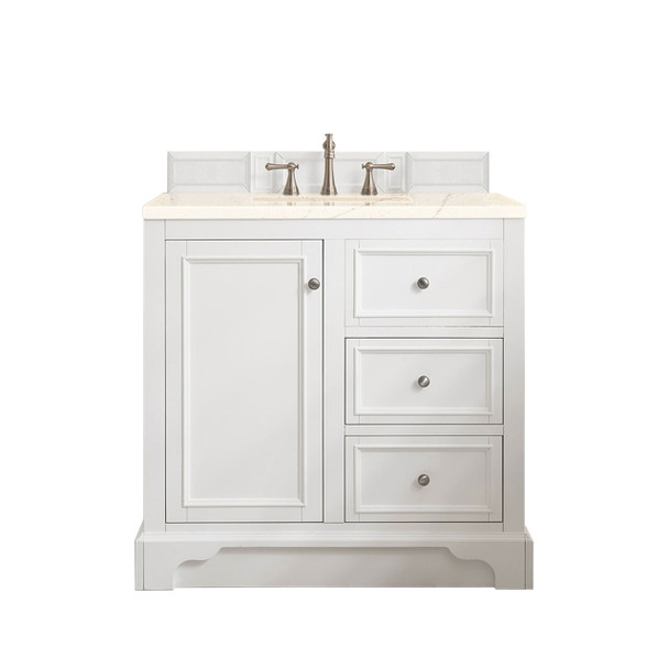 De Soto 36" Single Vanity, Bright White W/ 3 Cm Eternal Marfil Quartz Top