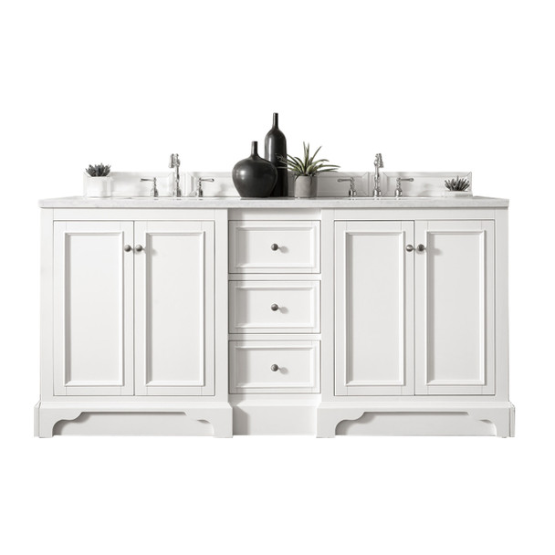 De Soto 72" Double Vanity, Bright White W/ 3 Cm Carrara Marble Top