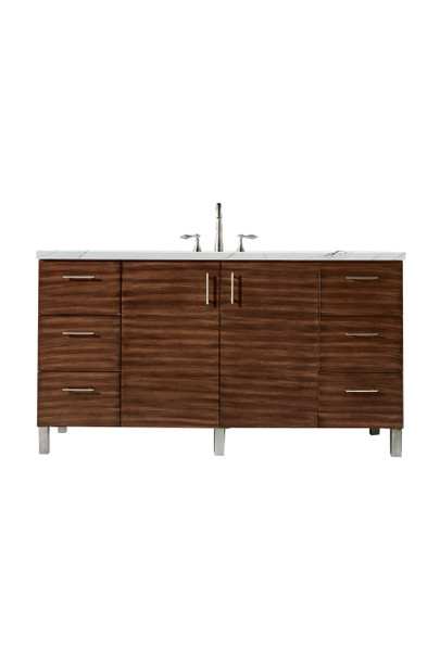 Metropolitan 60" Single Vanity, American Walnut, W/ 3 Cm Ethereal Noctis Quartz Top