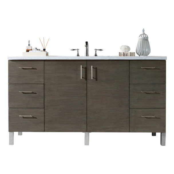 Metropolitan 60" Silver Oak Single Vanity W/ 3 Cm Arctic Fall Solid Surface Top
