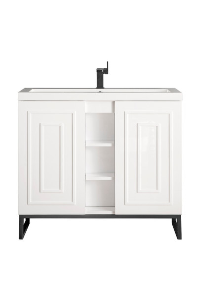 Alicante' 39.5" Single Vanity Cabinet, Glossy White, Matte Black W/white Glossy Composite Countertop