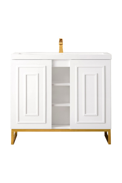 Alicante' 39.5" Single Vanity Cabinet, Glossy White, Radiant Gold W/white Glossy Composite Countertop