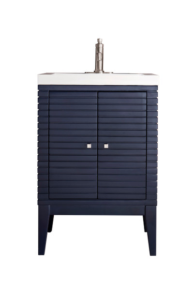 Linden 24" Single Vanity Cabinet, Navy Blue W/ White Glossy Composite Countertop