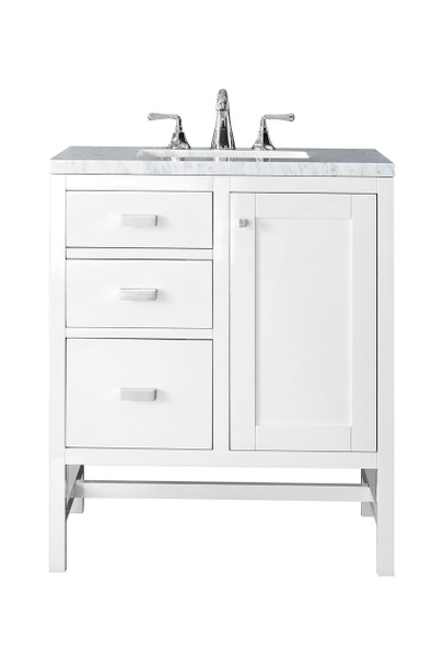 Addison 30" Single Vanity Cabinet, Glossy White, W/ 3 Cm Arctic Fall Solid Surface Countertop
