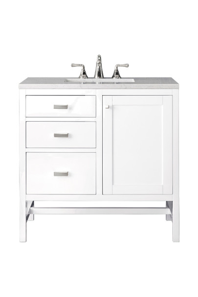 Addison 36" Single Vanity Cabinet, Glossy White, W/ 3 Cm Eternal Jasmine Pearl Quartz Top