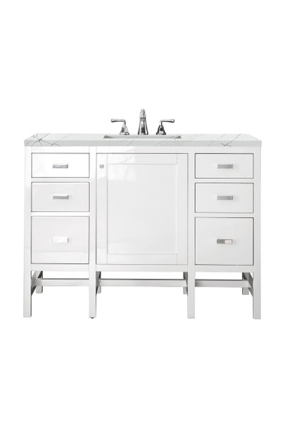 Addison 48" Single Vanity Cabinet, Glossy White, W/ 3 Cm Ethereal Noctis Top