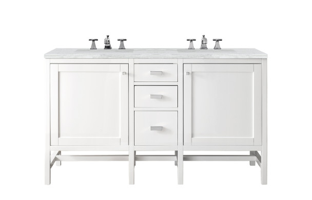 Addison 60" Double Vanity Cabinet, Glossy White, W/ 3 Cm Arctic Fall Solid Surface Countertop