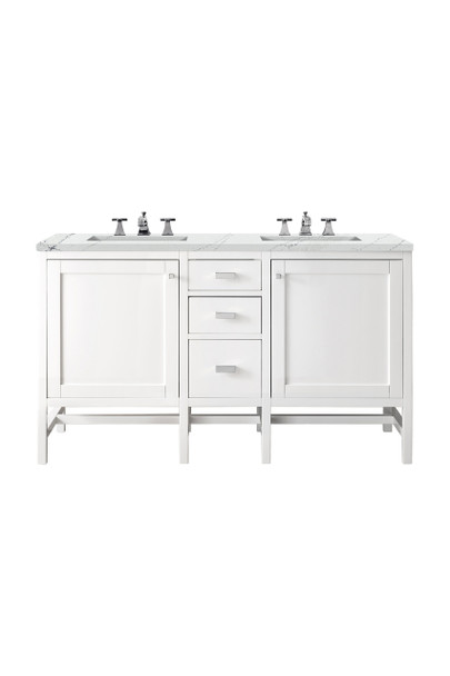 Addison 60" Double Vanity Cabinet, Glossy White, W/ 3 Cm Ethereal Noctis Top