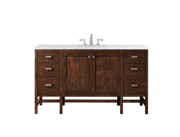 Addison 60" Single Vanity Cabinet , Mid Century Acacia, W/ 3 Cm Arctic Fall Solid Surface Countertop