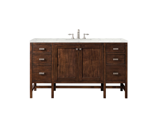 Addison 60" Single Vanity Cabinet , Mid Century Acacia, W/ 3 Cm Eternal Jasmine Pearl Quartz Top