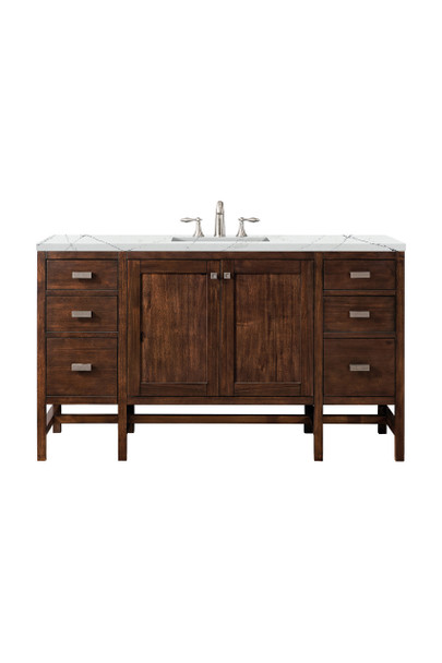 Addison 60" Single Vanity Cabinet , Mid Century Acacia, W/ 3 Cm Ethereal Noctis Quartz Top
