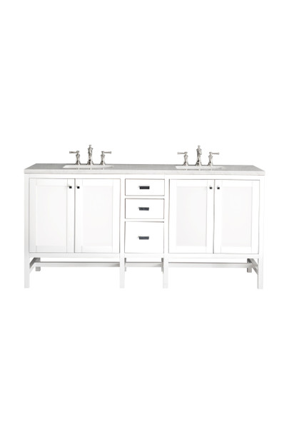 Addison 72" Double Vanity Cabinet, Glossy White, W/ 3 Cm Arctic Fall Solid Surface Countertop
