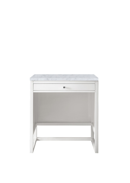 Athens 30"  Countertop  Unit (makeup Counter), Glossy White W/ 3 Cm Carrara Marble Top