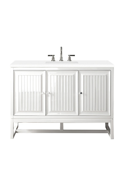 Athens 48" Single Vanity Cabinet, Glossy White, W/ 3 Cm Classic White Quartz Top