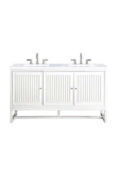 Athens 60" Double Vanity Cabinet, Glossy White, W/ 3 Cm Carrara White Top