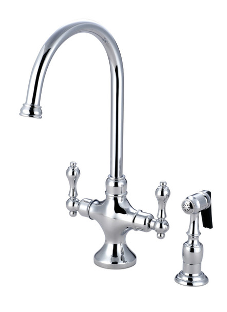 Kingston Brass KS1761ALBS Vintage Two-Handle Kitchen Faucet with Brass Sprayer, Polished Chrome