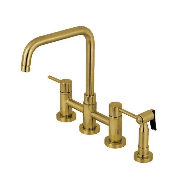 Kingston Brass KS8287DLBS Concord Bridge Kitchen Faucet with Brass Sprayer, Brushed Brass