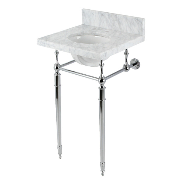 Kingston Brass KVPB1917M381ST Edwardian 19" Carrara Marble Console Sink with Brass Legs (8" Faucet Drillings), Marble White/Polished Chrome