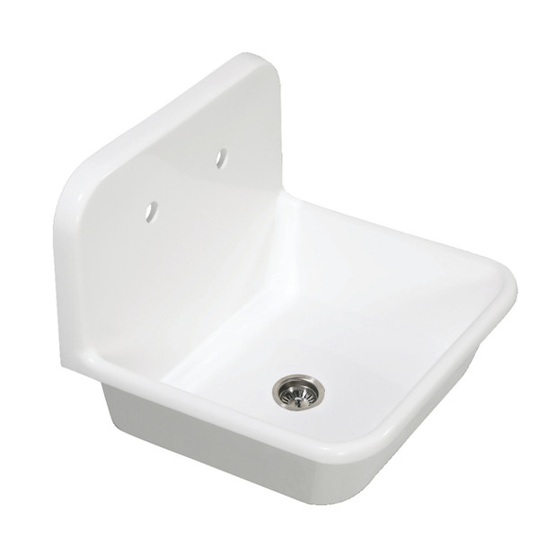 Gourmetier GKTA242119 Arcticstone 24 in. Solid Surface Farmhouse Kitchen Sink with Backsplash, Matte White