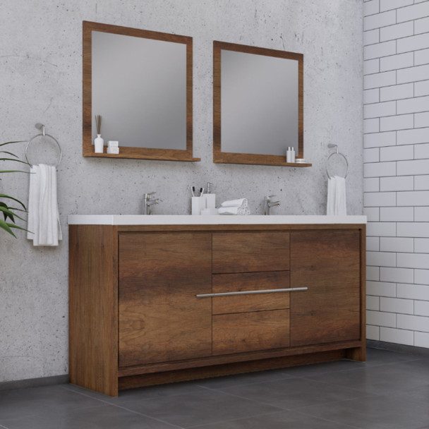 Sortino 72 Inch Modern Bathroom Vanity, Rosewood