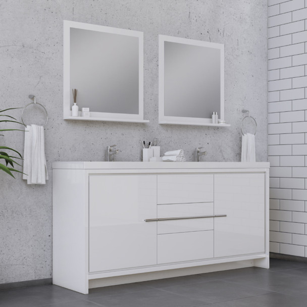 Sortino 72 Inch Modern Bathroom Vanity, White