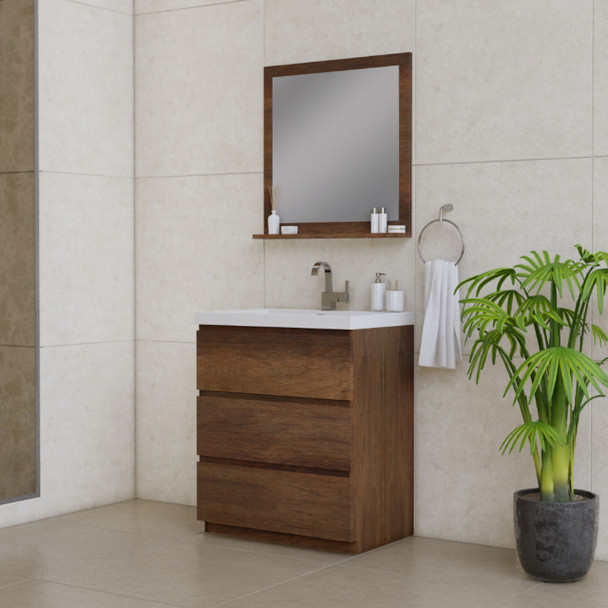 Paterno 30 Inch Modern Freestanding Bathroom Vanity, Rosewood