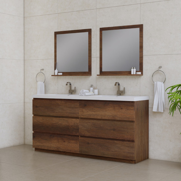 Paterno 72 Inch Modern Freestanding Bathroom Vanity, Rosewood