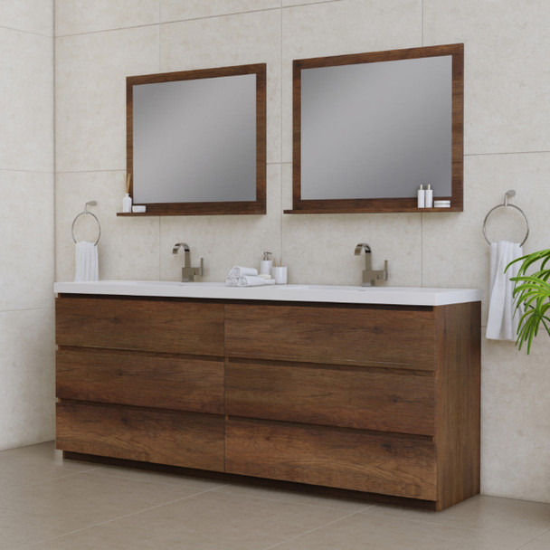 Paterno 84 Inch Modern Freestanding Bathroom Vanity, Rosewood
