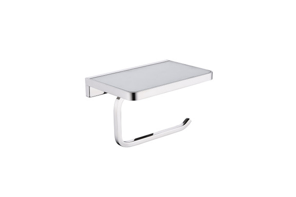 Bagno Bianca Stainless Steel White Glass Shelf W/ Toilet Paper Holder - Chrome