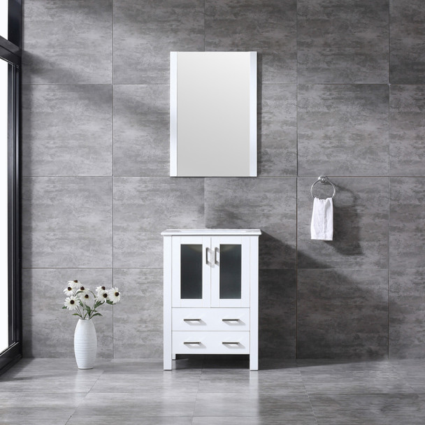 Volez 24" White Single Vanity, Integrated Top, White Integrated Square Sink And 22" Mirror