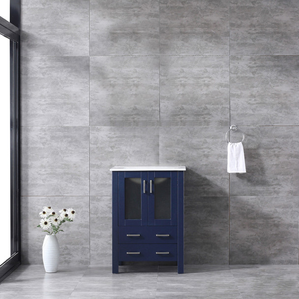 Volez 24" Navy Blue Single Vanity, Integrated Top, White Integrated Square Sink And No Mirror