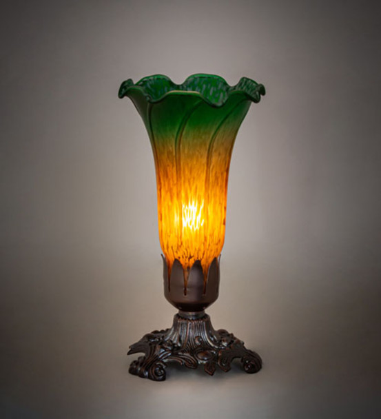 Meyda 7.5" High Amber/green Tiffany Pond Lily Victorian Accent Lamp