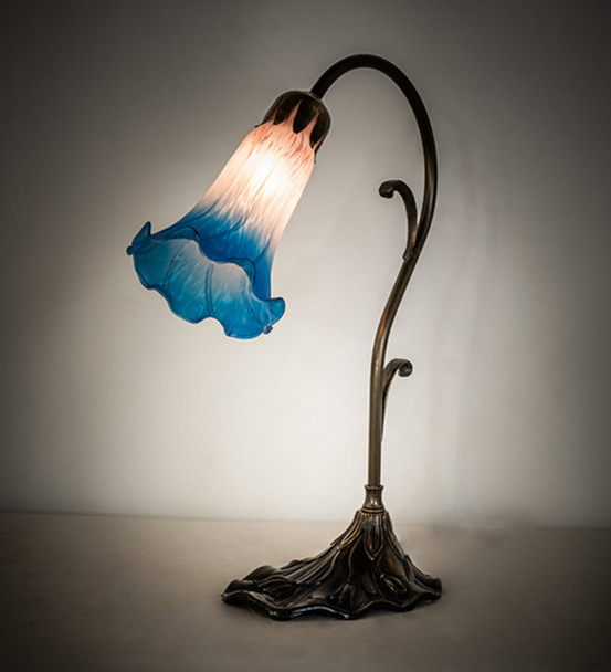 Meyda 15" High Pink/blue Tiffany Pond Lily Accent Lamp