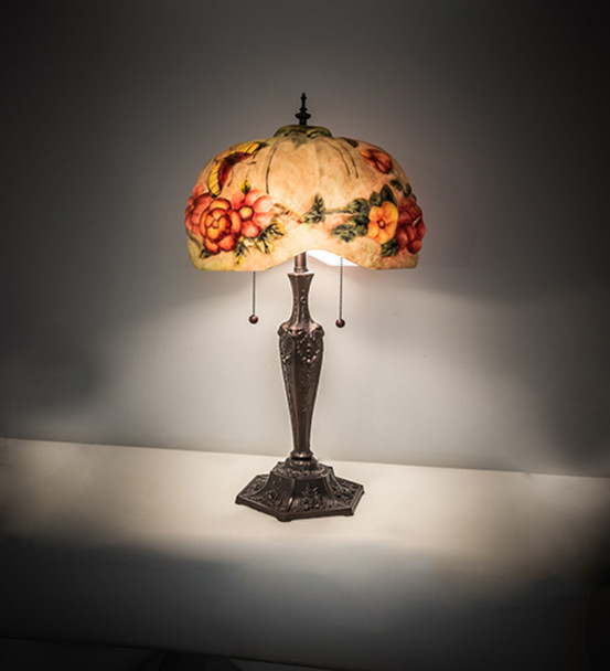 Meyda 25" High Puffy Butterfly & Flowers Table Lamp