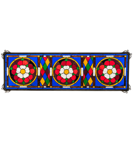 Meyda 33" Wide X 10" High Tudor Trio Stained Glass Window