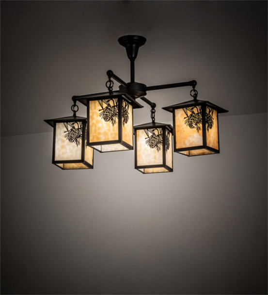 Meyda 32" Wide Seneca Winter Pine 4 Light Chandelier