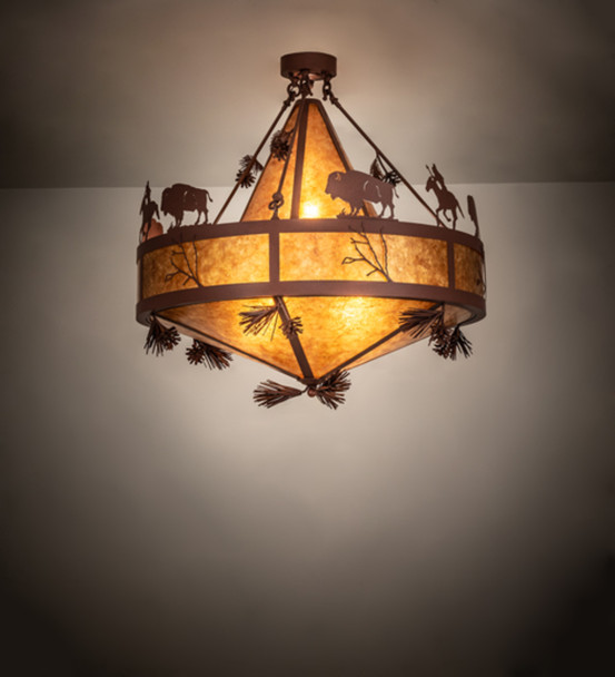 Meyda 36" Wide High Plains Rider And The Herd Pendant