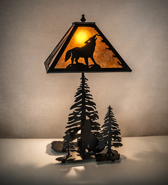 Meyda 22" High Wolf At Dawn W/lighted Base Table Lamp