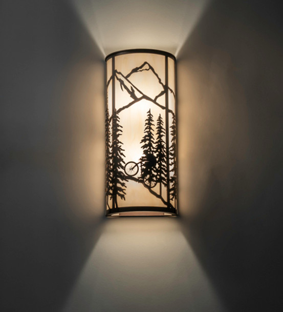 Meyda 8" Wide Tall Pines Mountain Biker Wall Sconce