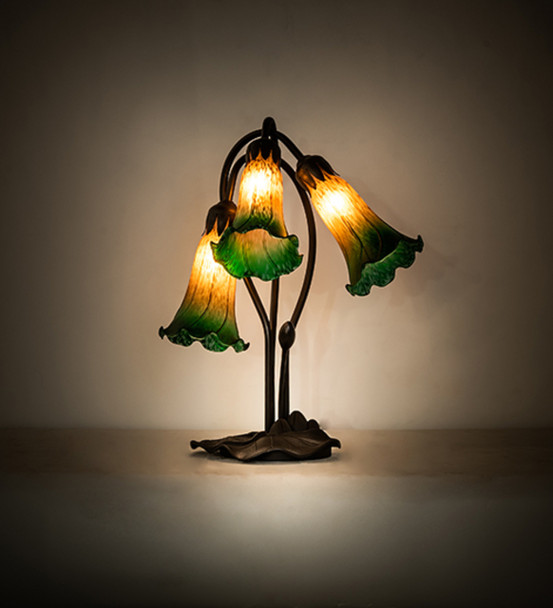 Meyda 16" High Amber/green Tiffany Pond Lily 3 Light Accent Lamp