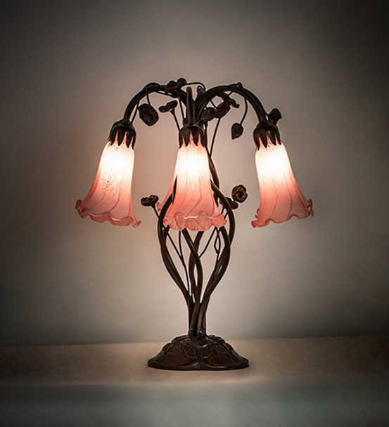 Meyda 18" High Pink Tiffany Pond Lily 6 Light Table Lamp