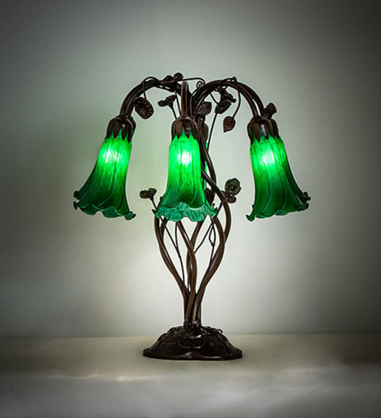Meyda 18" High Green Tiffany Pond Lily 6 Light Table Lamp