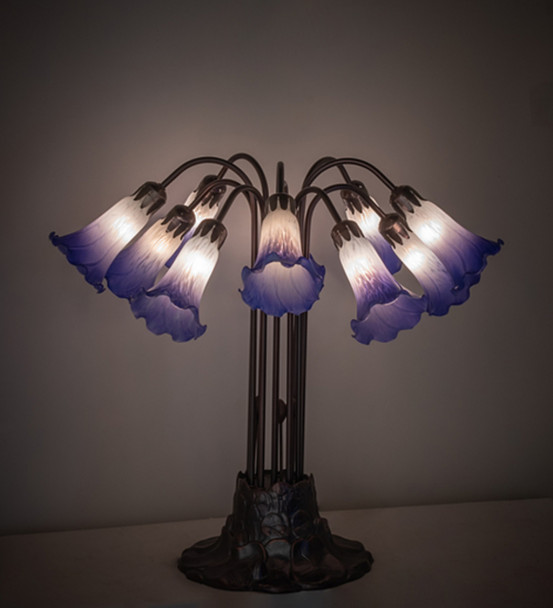 Meyda 24" High Blue/white Tiffany Pond Lily 10 Light Table Lamp